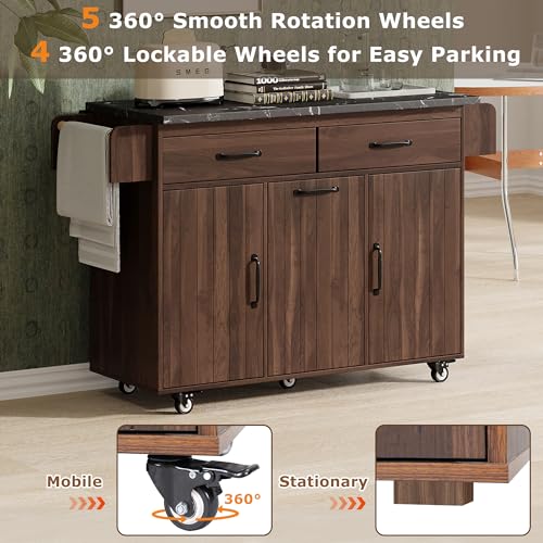Farmhouse Kitchen Island with Drop Leaf, Barn Door and Wheels O34026
