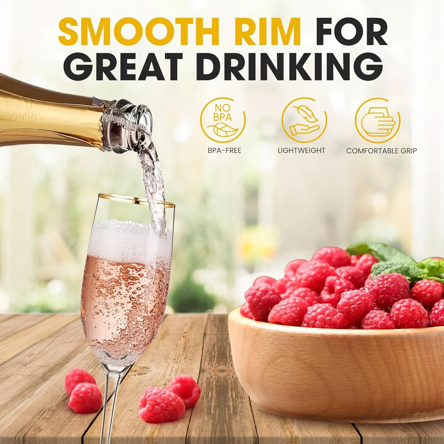 Champagne Flutes with Rim, 7.7 oz, Set of 2 U22727