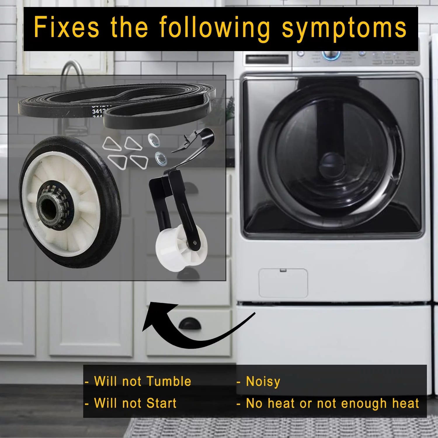 Dryer Repair Kit with Drum Roller, Idler Pulley and Belt W63460