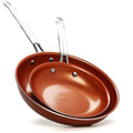 Copper Round Skillet Frying Pan Ceramic Non-Stick Fast Even Heating with Induction Bottom Oven Safe stainless Steel Handle No Oil/Butter Needed Wipes Clean & Dishwasher Safe (8 & 10 Inch combo set)