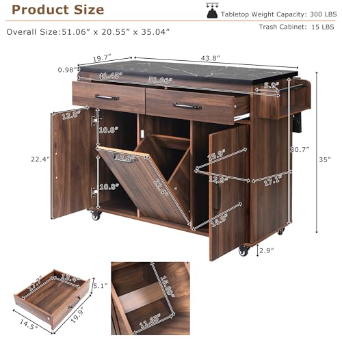 Farmhouse Kitchen Island with Drop Leaf, Barn Door and Wheels O34026
