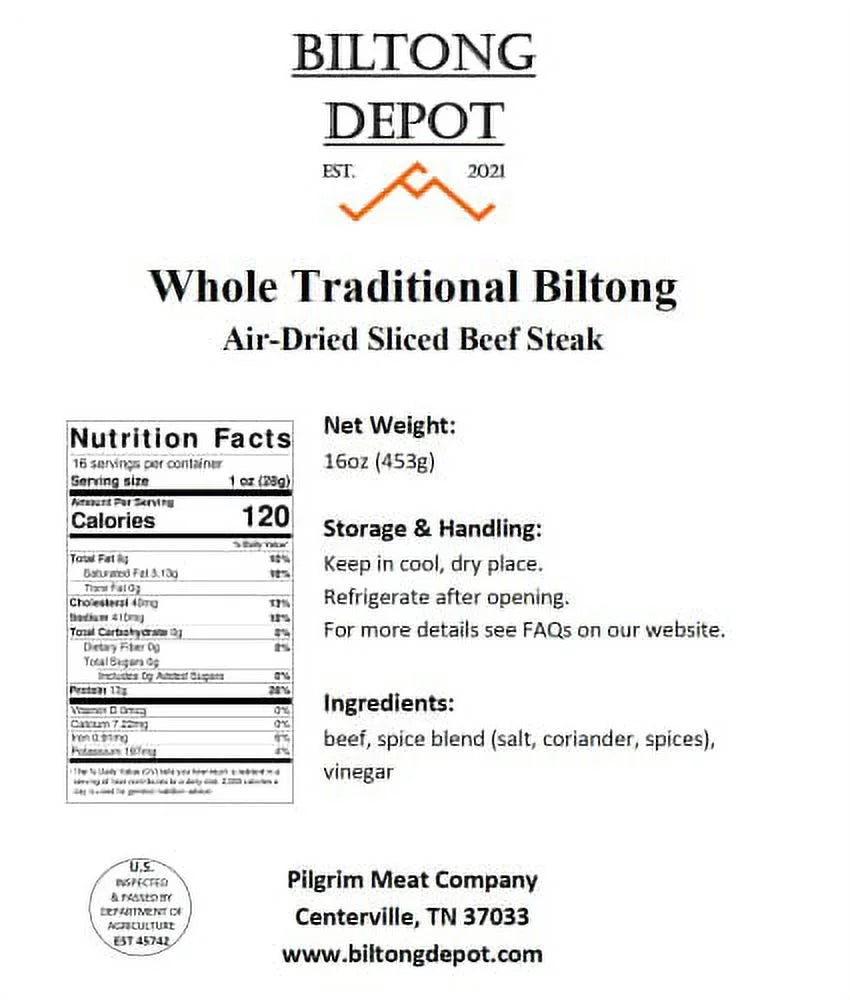 Traditional Biltong Whole Slab with Fat 1lb G713826