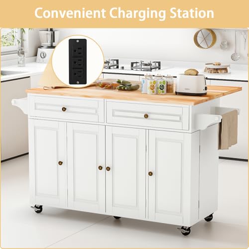 Movable Kitchen Island with Drop Leaf and Power Outlet J472