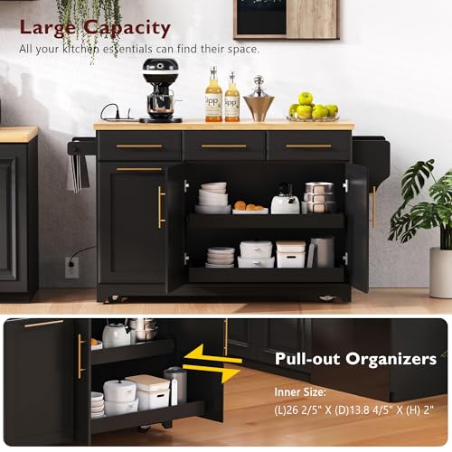 Farmhouse Kitchen Island with Drop Leaf, Barn Door and Wheels O34026
