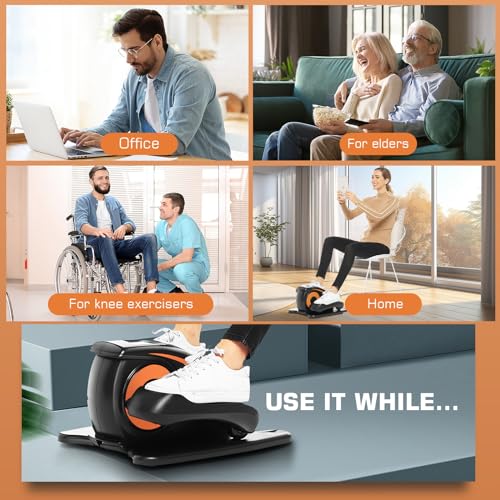 Under Desk Elliptical, Electric Leg Exerciser for Seniors Adults, Quiet Portable Seated Foot Pedal with Remote Control G7774