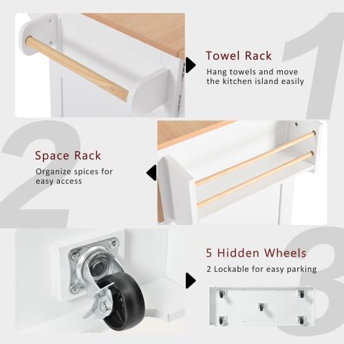 Foldable Kitchen Storage Island Cart with Drop Leaf Extensions and Wheels M744