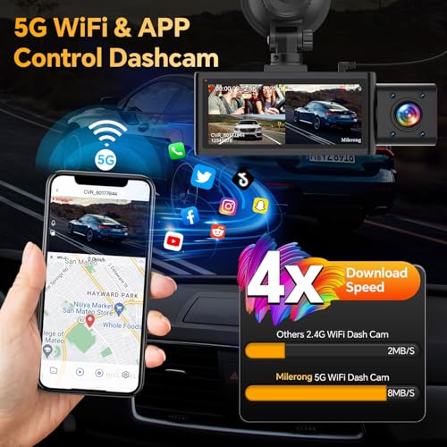 3 Channel Dash Cam Front Rear Inside, 2.5K WiFi, 64GB Card, IR Night Vision B335696