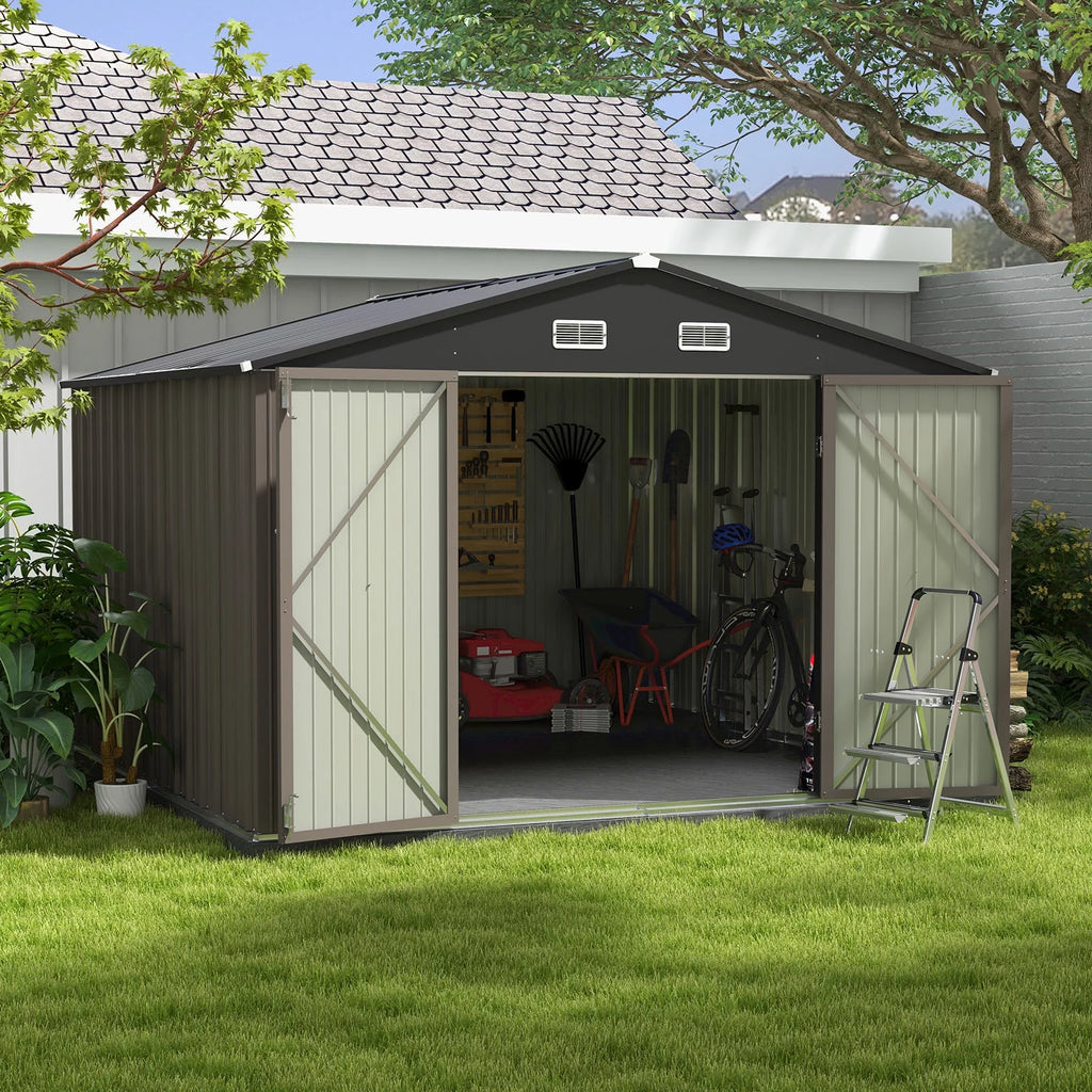 Outdoor Storage Metal Shed with Sloping Roof and Double Lockable Door S520782