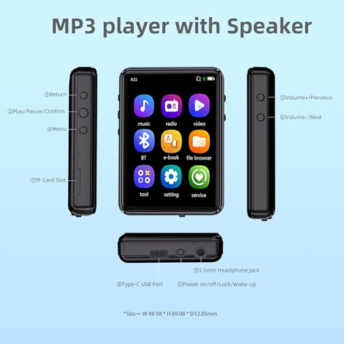 Portable MP3 Player with Bluetooth, Touch Screen, FM Radio, SD Card Slot B4949