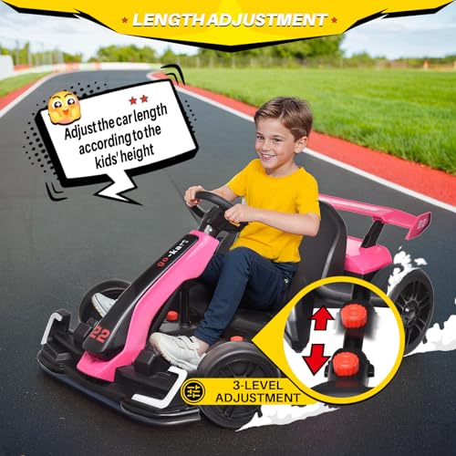 24V Kids Go Kart 300W Electric Drift Kart Outdoor Race Toy with 2X150W Motor, 7AH Battery, Green R238