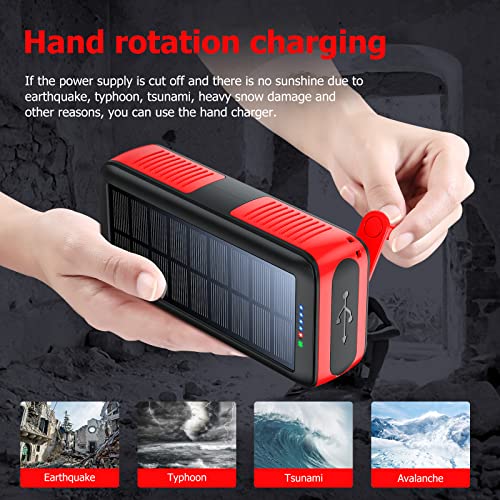 Solar Charger Power Bank 63200mAh, Portable with Dual Outputs and Flashlight J4532
