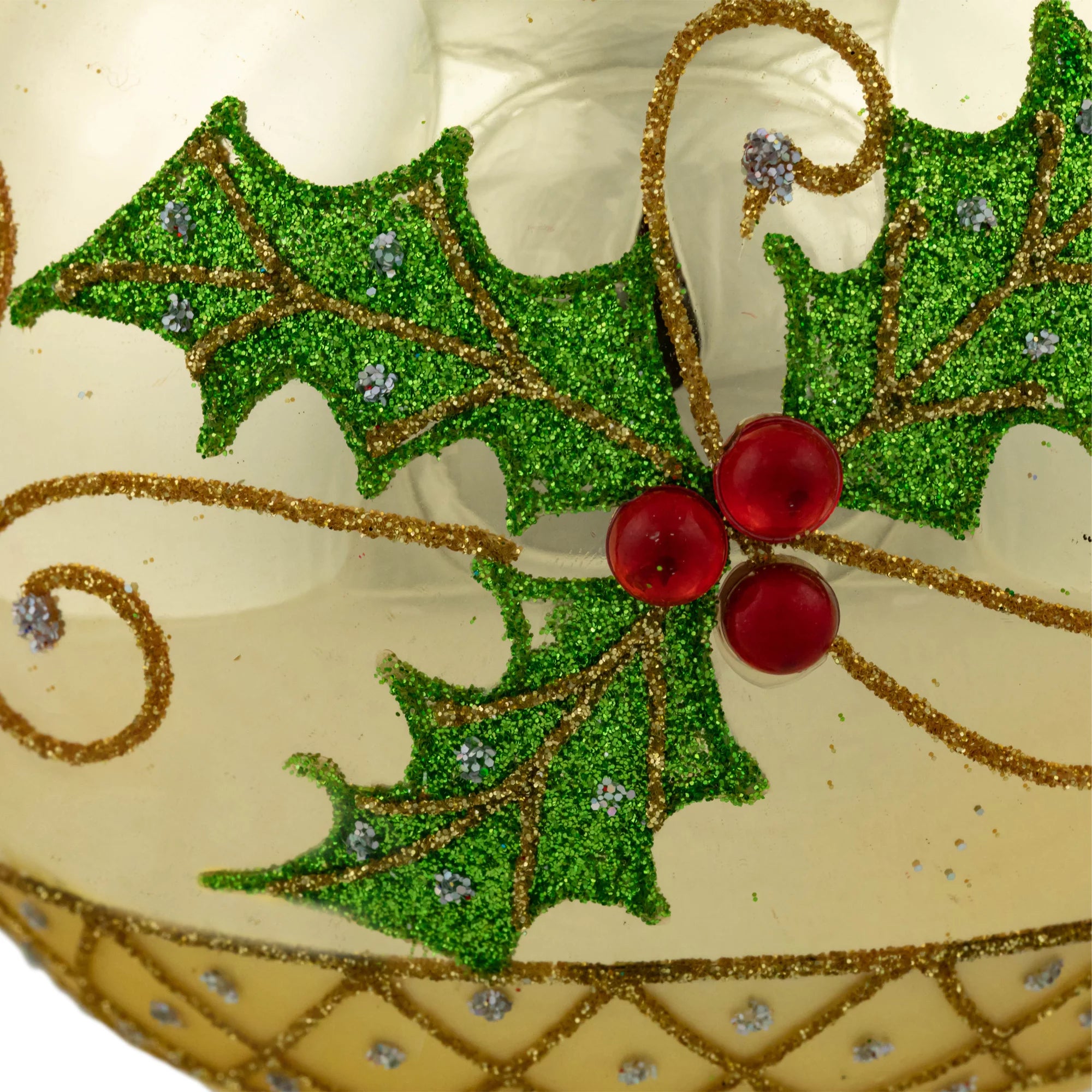 Golden Glitter Holly Finial Christmas Ornaments 5" Set of 2 A27988