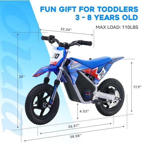 Electric Dirt Bike for Kids Aged 4-8, 350W Brushless Motor, 14'' Off-Road Tires, Blue J66927