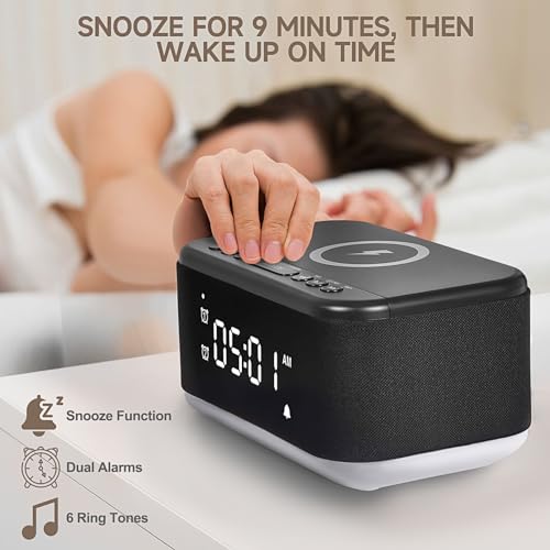 Wireless Charger Alarm Clock Speaker with Dimmable Light D64277