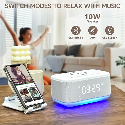 Wireless Charger Alarm Clock Speaker with Dimmable Light D64277
