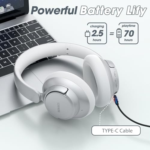 Hybrid Active Noise Cancelling Headphones with Transparent Mode, 70H Playtime, Wireless Bluetooth with Mic, Deep Bass, 3.5mm Cable, Soft Earpads, Fast Charging - Black M65774