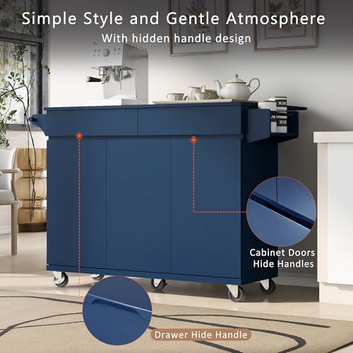 Large Kitchen Island with Drop Leaf, Rolling Cart, Power Outlet R822