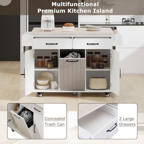 Farmhouse Kitchen Island with Drop Leaf, Barn Door and Wheels O34026
