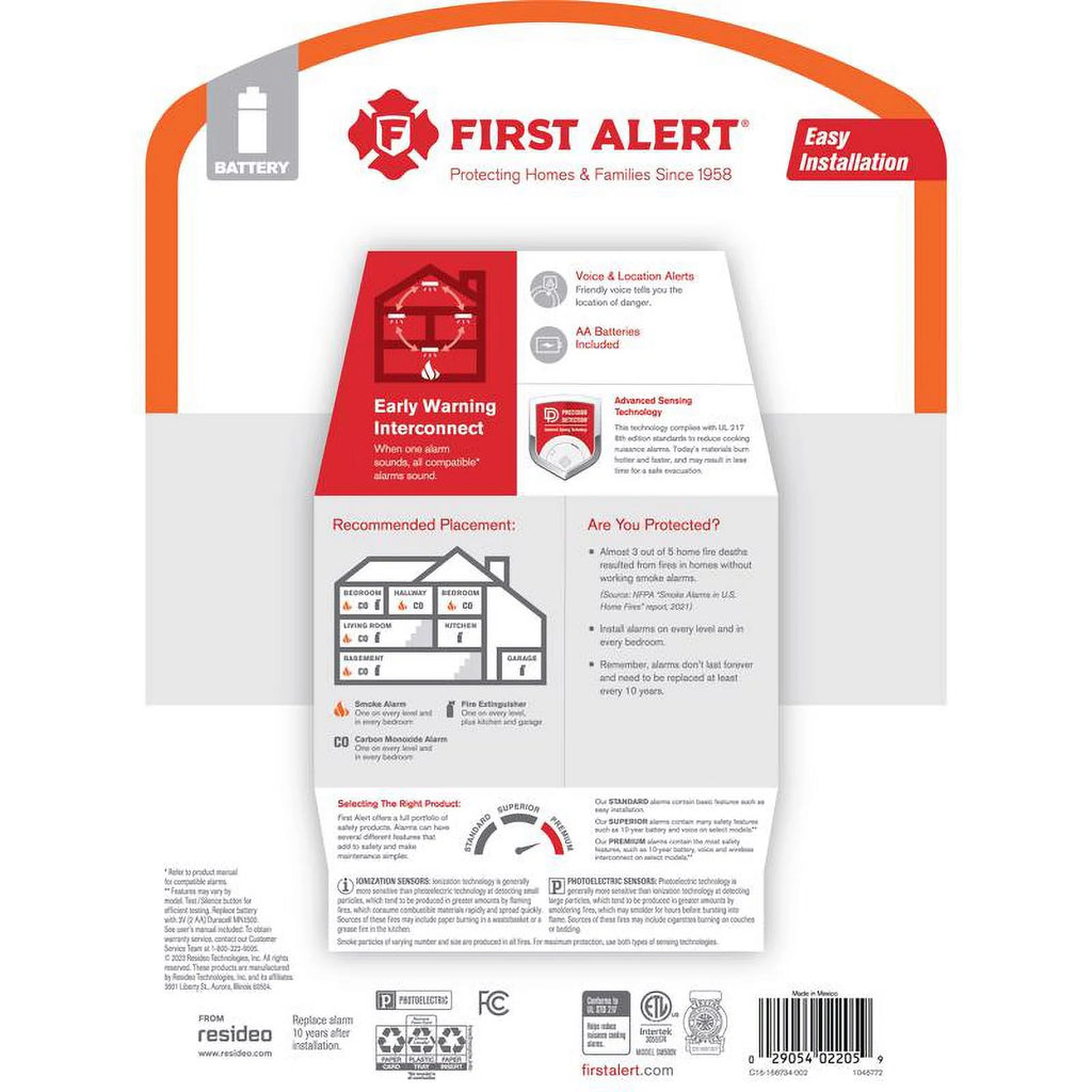 Wireless Battery-Powered Photoelectric Smoke Detector P3367