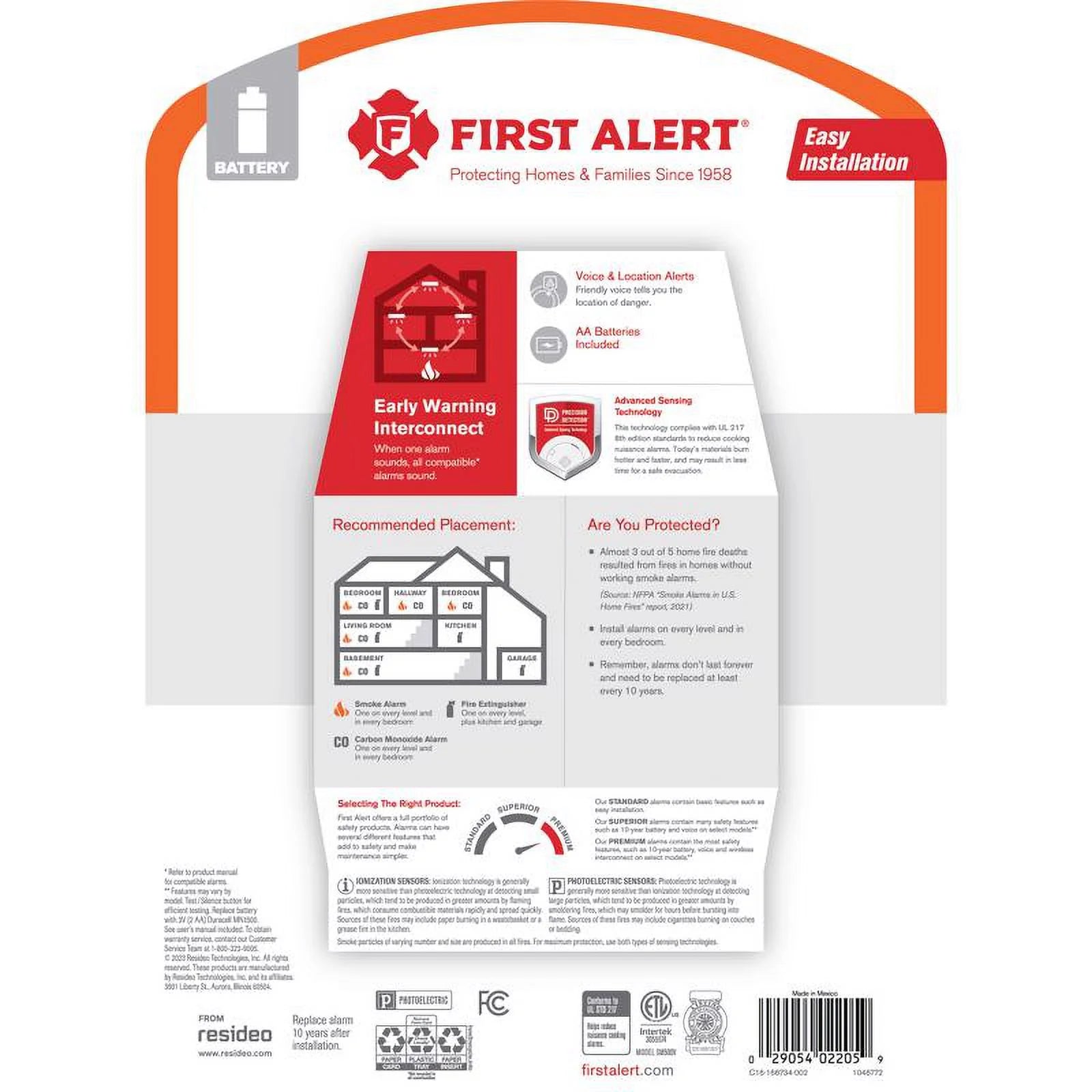 Wireless Battery-Powered Photoelectric Smoke Detector P3367