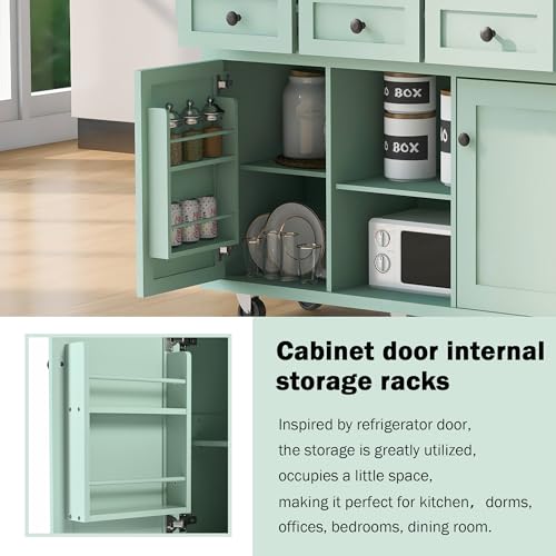 Large Kitchen Island with Drop Leaf, Rolling Cart, Power Outlet R822