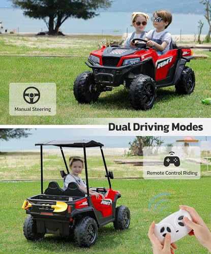 24V Ride on Car 2 Seater with Sun Shade, Dump Bed & Shovel, 4WD Electric Truck for Kids F44284