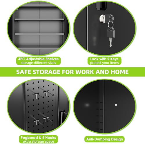 Garage Storage Cabinet with Wheels, 72" H, 2 Doors, 4 Adjustable Shelves, Black Q104