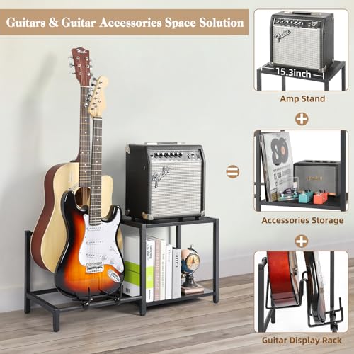 Guitar Rack, 3-Piece Floor Stand with Amp Support, Adjustable Holder for Multiple Instruments X487178