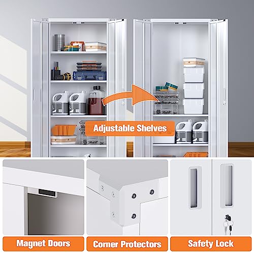 Garage Storage Cabinet with Wheels, 72" H, 2 Doors, 4 Adjustable Shelves, Black Q104