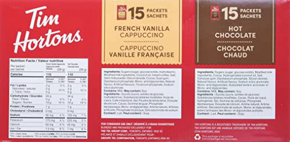 Hot Chocolate Variety Pack, French Vanilla & Cappuccino, 30x28g, 15 Packets B863113