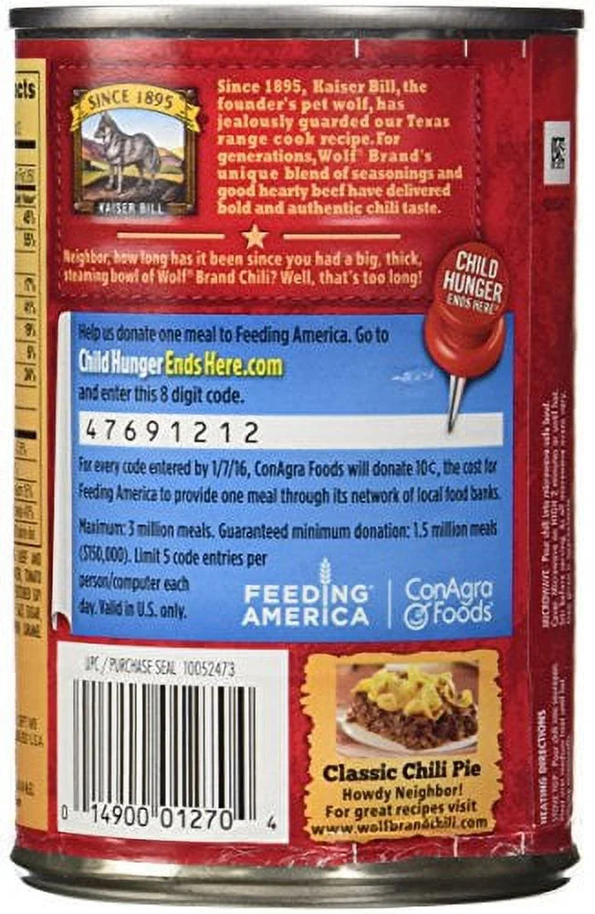 Chili No Beans, 15 oz Cans, 6 Pack I2324