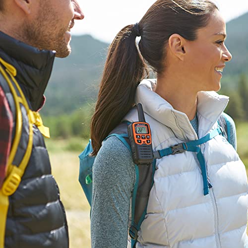 Spotting and Recovery Walkie-Talkie Long Range FRS Two Way Radio for Kids Caravanning with NOAA Weather Alert, 38 Privacy Codes, Black Orange 2 Pack L626895