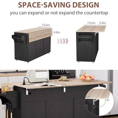 Kitchen Island on Wheels with Storage and Drop Leaf M62362
