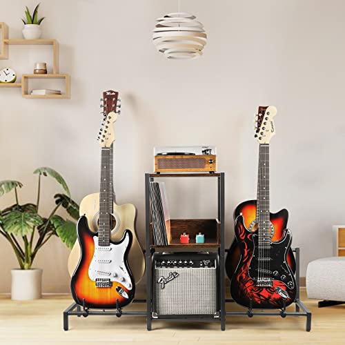 Guitar Rack, 3-Piece Floor Stand with Amp Support, Adjustable Holder for Multiple Instruments X487178