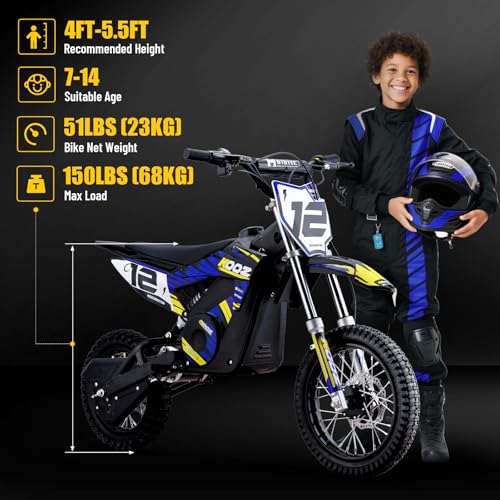 Electric Dirt Bike for Kids, 3 Speed Modes, 18 MPH, 15 Miles Range, Dual Suspension, Disc Brake, 16" Tire, Orange H40536