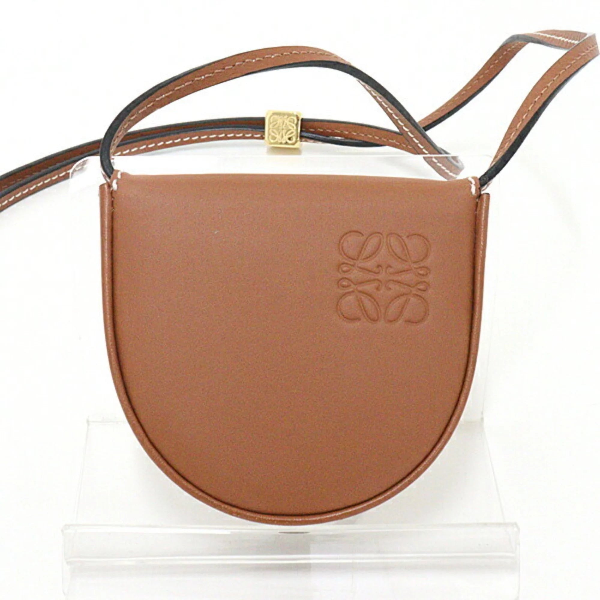 Heel Pouch Mini Soft Calf Tan Neck Shoulder Crossbody Coin Case F5774