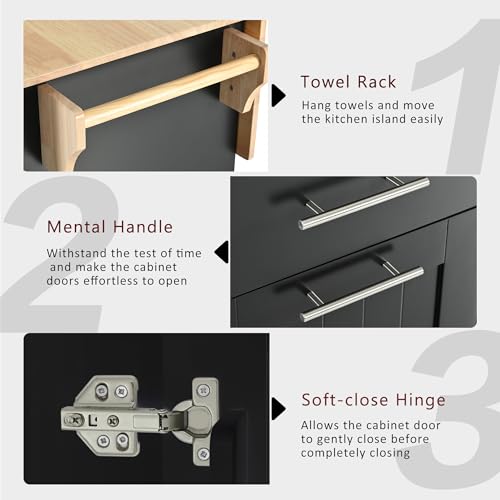 Large Kitchen Island with Drop Leaf, Rolling Cart, Power Outlet R822