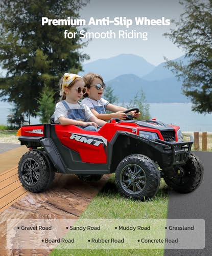 24V Ride on Car 2 Seater with Sun Shade, Dump Bed & Shovel, 4WD Electric Truck for Kids F44284