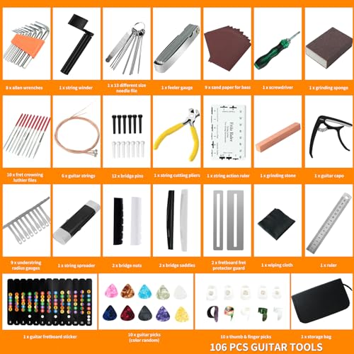 Guitar Tool Kit with Capo, Strings, Picks, Bridge Pins and Gauge J633