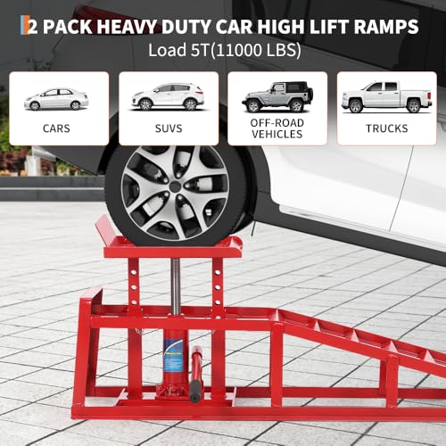 Hydraulic Car and Truck Service Ramps, 11023 Lbs Capacity, Portable Lifts for Oil Changes D8064