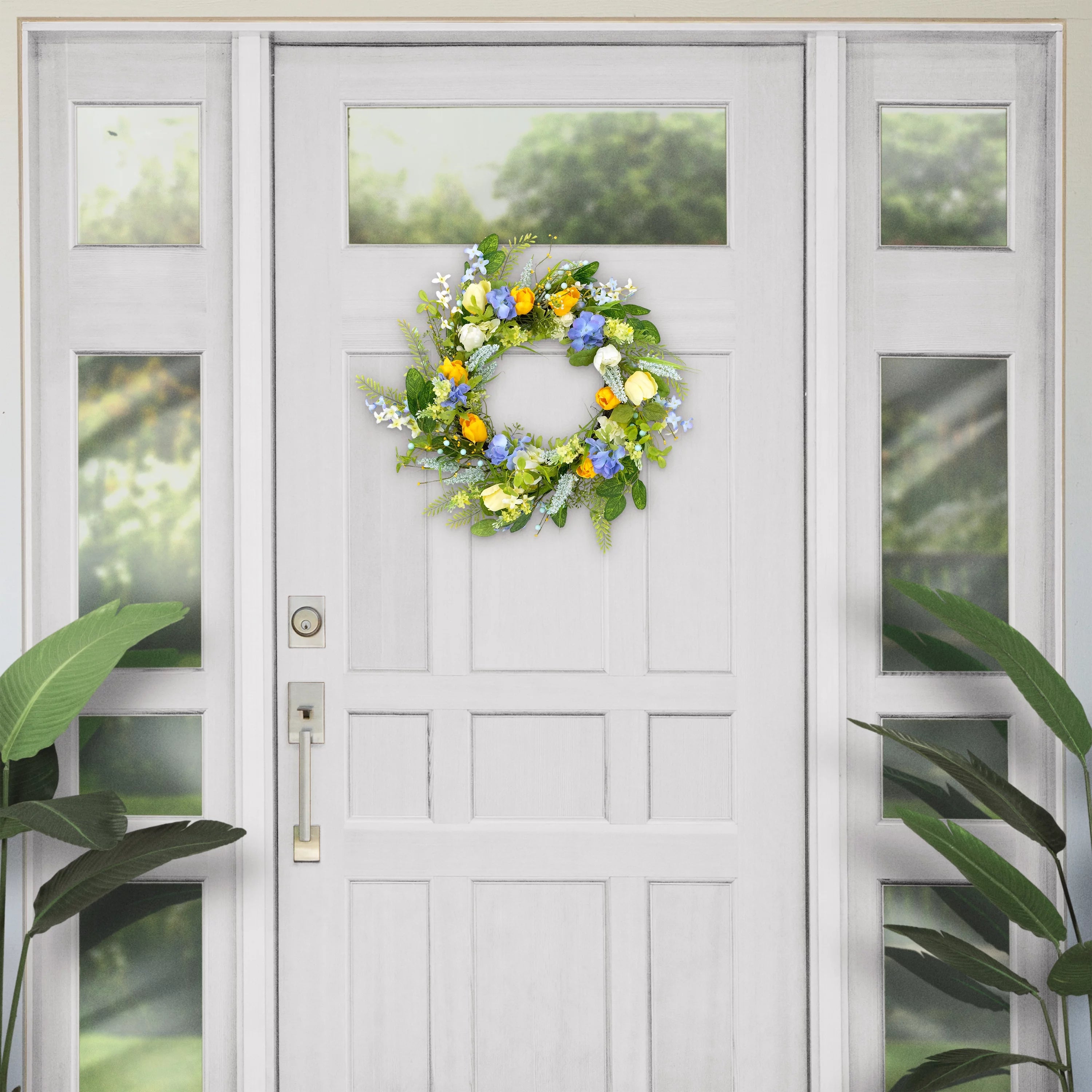 24" Artificial Daisy Floral Spring Door Wreath, Multicolor K22481