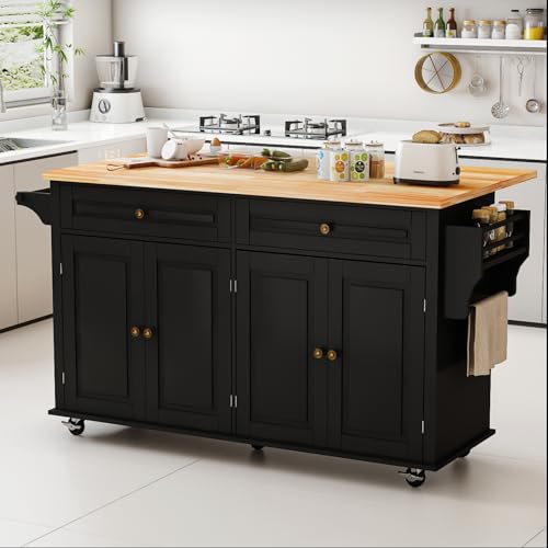 Movable Kitchen Island with Drop Leaf and Power Outlet J472