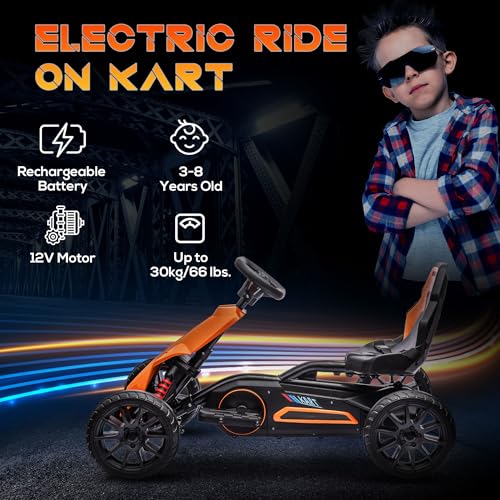 12V Electric Go Kart for Kids, Outdoor Ride-On Toy with Adjustable Speed A571780