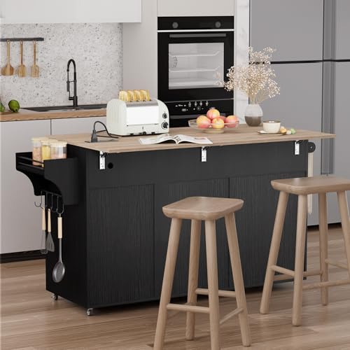 Kitchen Island on Wheels with Storage and Drop Leaf M62362