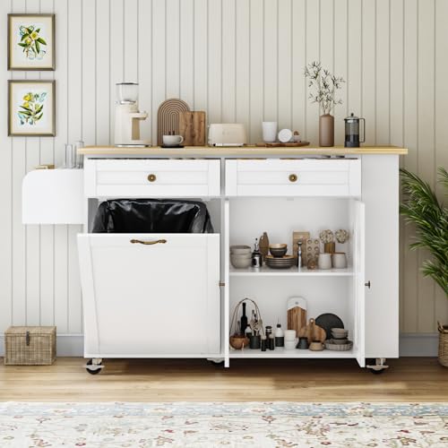 Movable Kitchen Island with Drop Leaf and Power Outlet J472