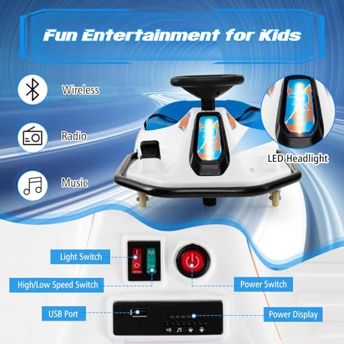 Electric Drifting Go Kart for Kids, 24V Ride On Drift Car with 360° Spin S7961