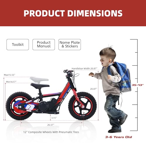 Electric Dirt Bike for Kids Aged 3-6, 170W Motor, 24V Battery, 12IN Tires M30914