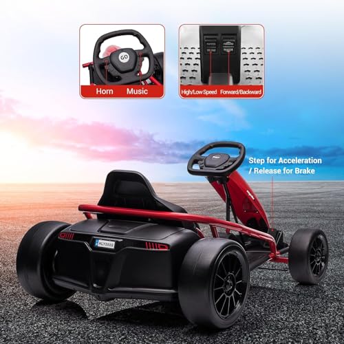 Electric Drift Kart for Kids, 24V Ride On Toy with 2×300W Motors H567371