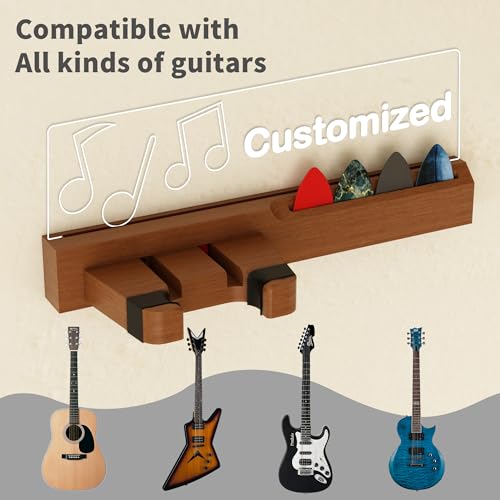 Guitar Wall Mount Stand with LED Lights, Solid Wood & Acrylic, USB-Powered Z93098