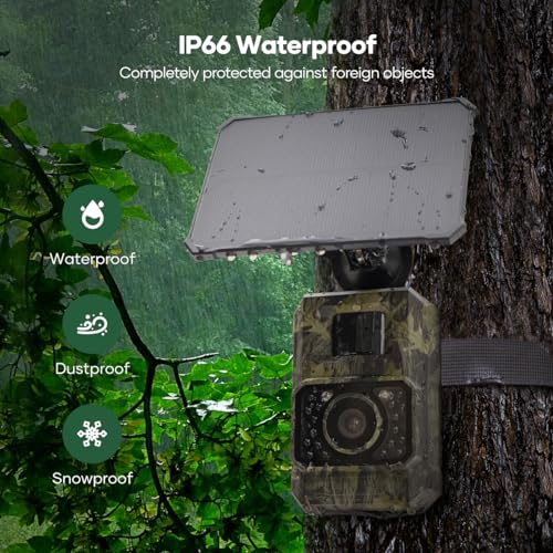 Solar Trail Camera 48MP 30FPS, WiFi Bluetooth Game Camera with Night Vision, IP66 Waterproof B4379